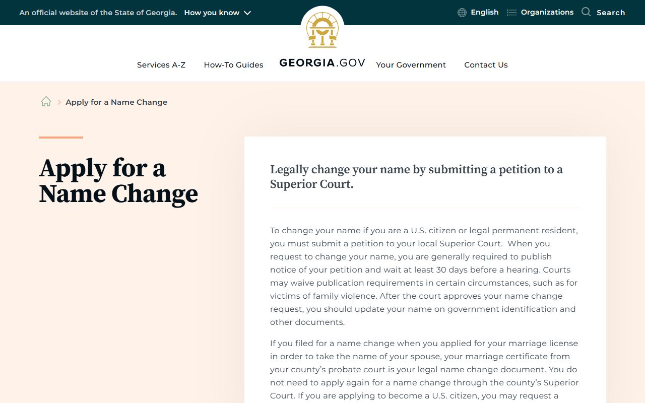 Georgia name change guidance involving Superior Court clerk filing