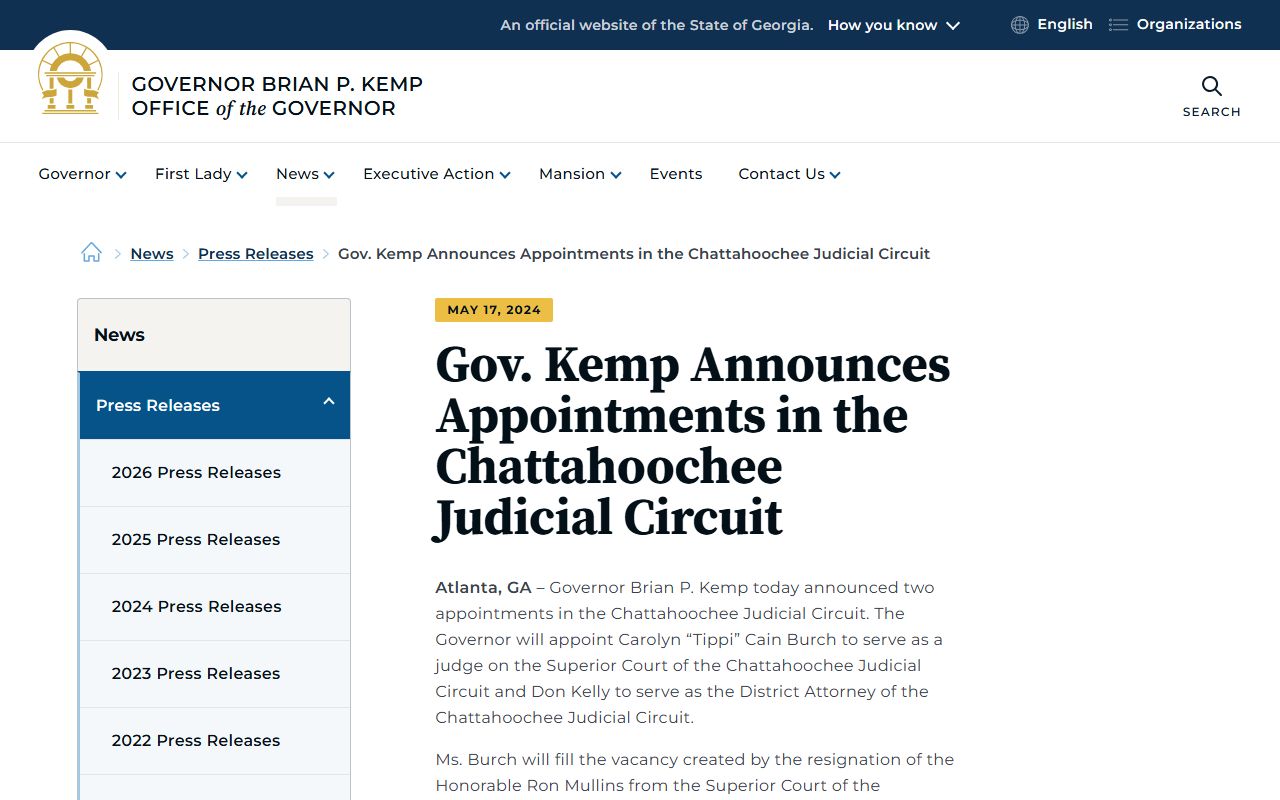 Chattahoochee County court dockets judicial circuit appointment notice
