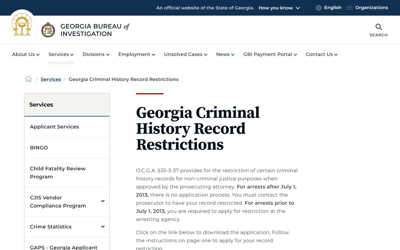 Chattahoochee County criminal court records GBI record restriction information