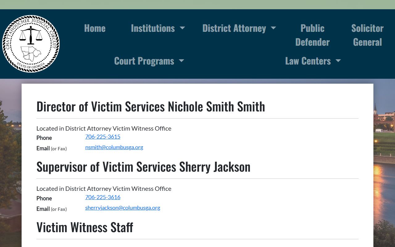 Chattahoochee Judicial Circuit victim witness contact page
