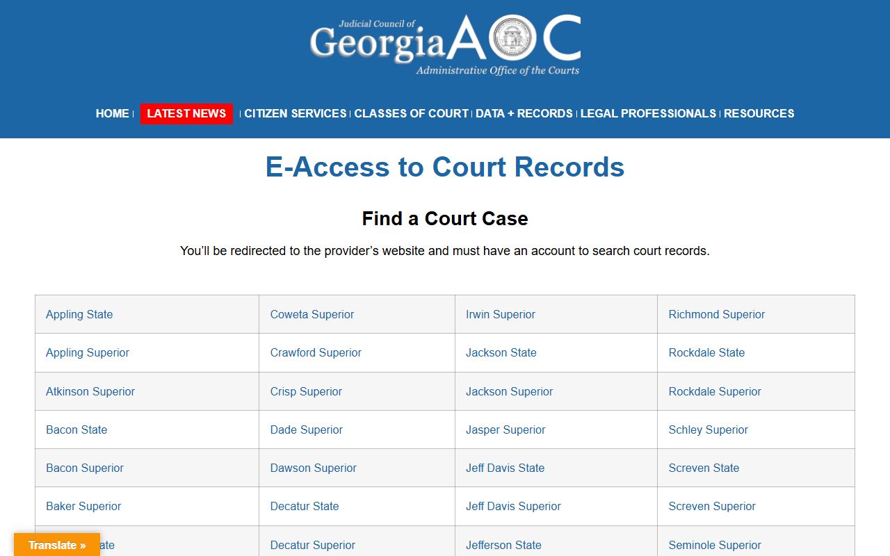 Chattahoochee County court records Georgia e-access page