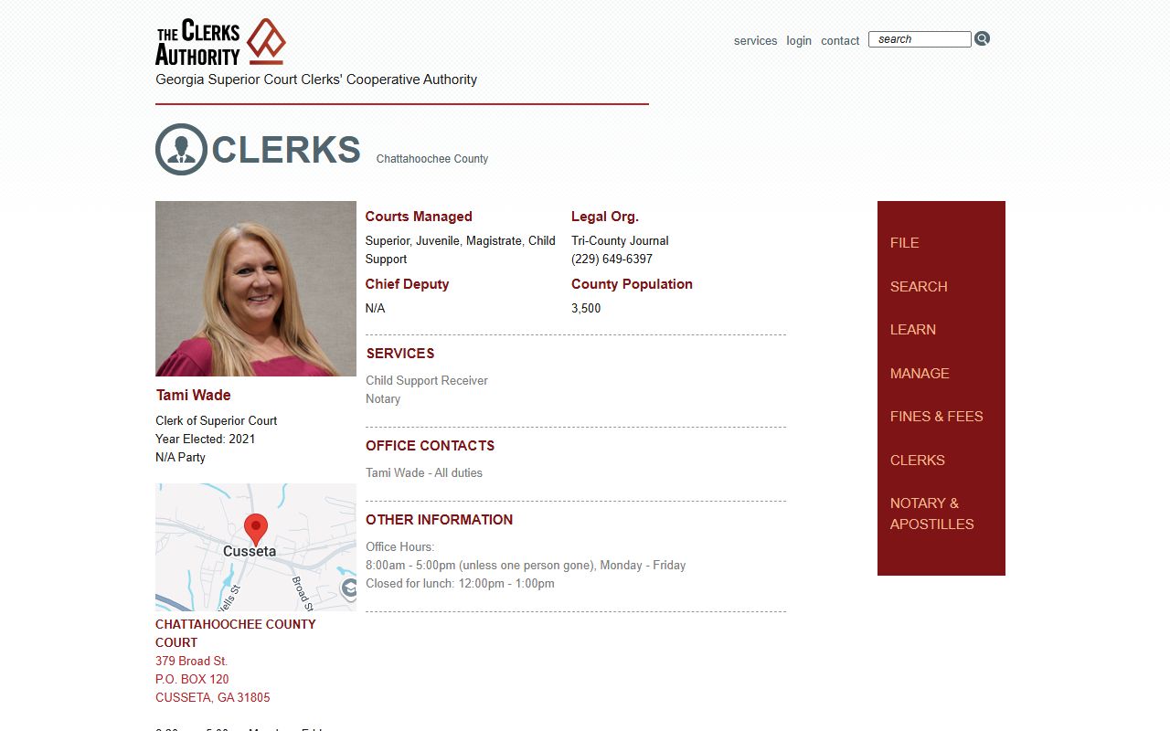 Chattahoochee County court records GSCCCA clerk profile