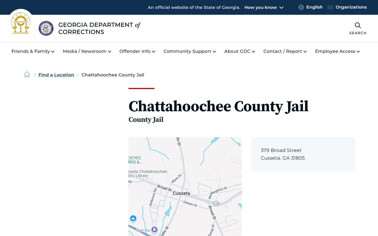 Chattahoochee County inmate records GDC county jail listing